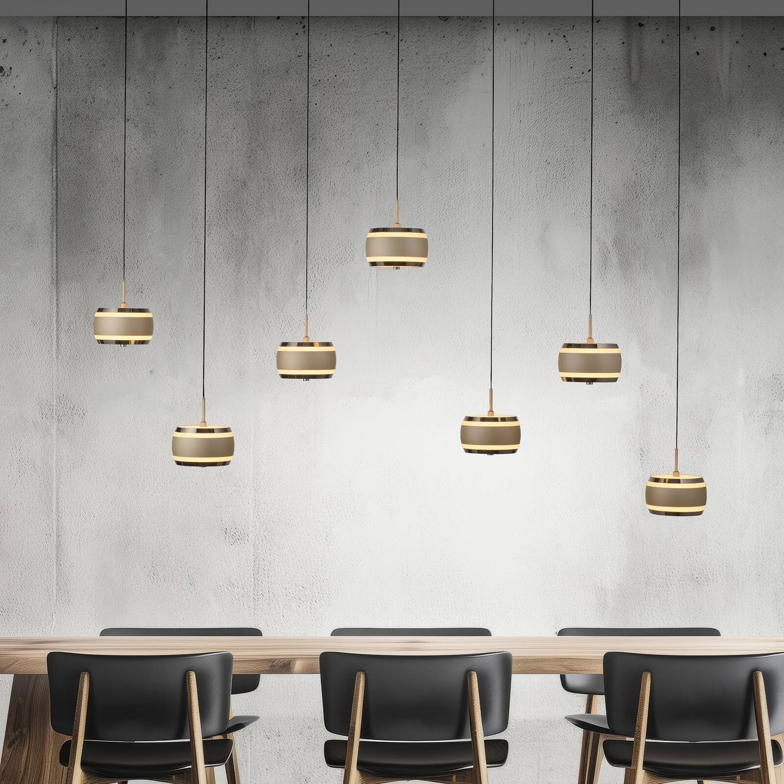 PURE LED závesné svietidlo Falling Rings, bronzová dĺžka 132 cm 7-pl.