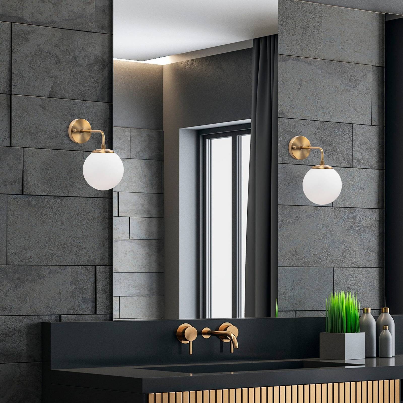 Nástenné svetlo Viran, zlatá antik, sklo, výška 25 cm, E14