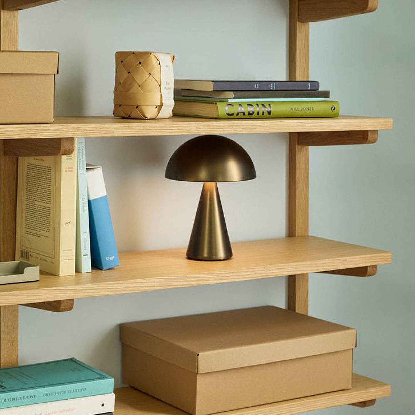 HÜBSCH stolová LED lampa Mush, mosadz brúsená, výška 20 cm