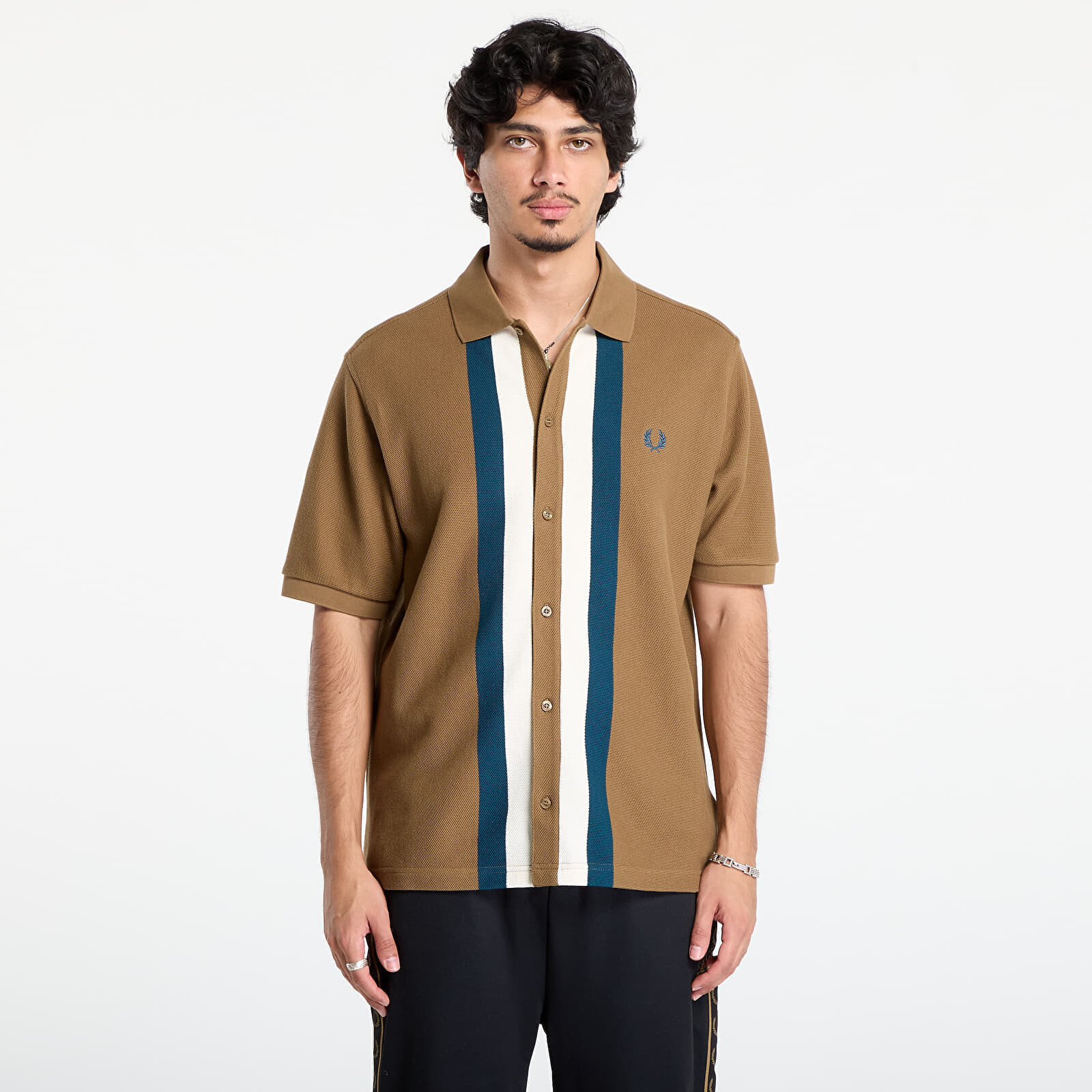 Tričko FRED PERRY Panelled Button Through Polo S Shaded Stone M
