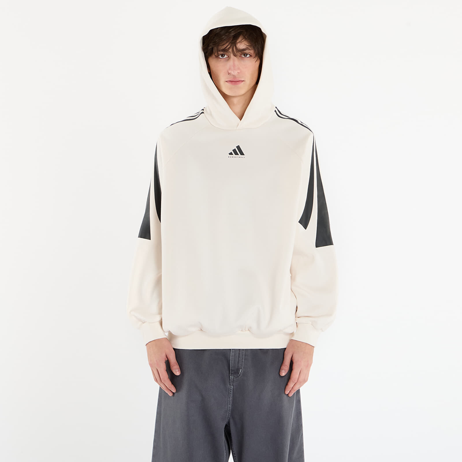 Mikina adidas Basketball 3-Stripes Fleece Hoodie UNISEX Chalk White/ Black/ White S