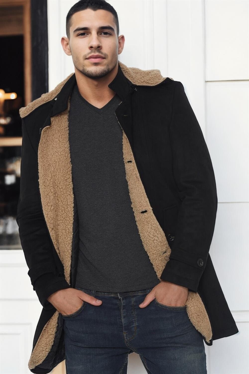 PLT9399 DEWBERRY SUEDE MEN'S COAT-BLACK