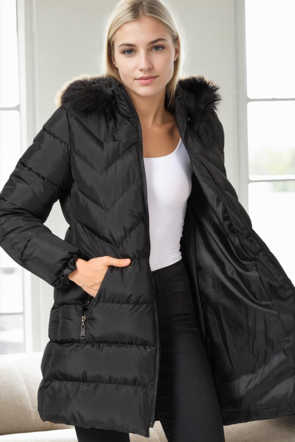 Z9759 DEWBERRY WOMEN'S COAT-BLACK