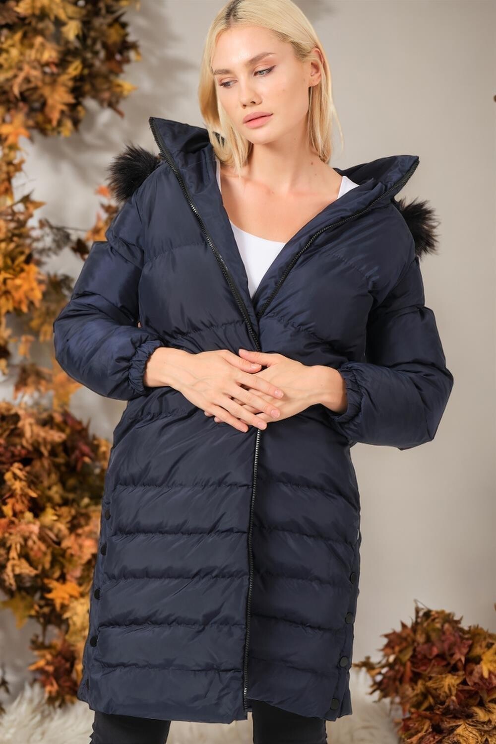 Z9740 DEWBERRY WOMEN'S COAT-NAVY BLUE