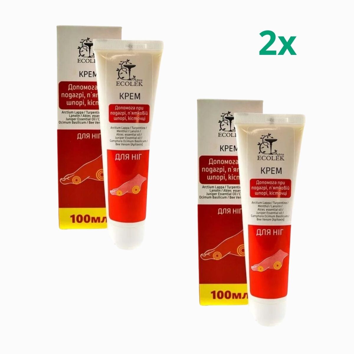 Zvýhodnený set: 2x Krém na starostlivosť o nohy, pätné ostrohy, haluxy a dna - 100ml - Ecolek