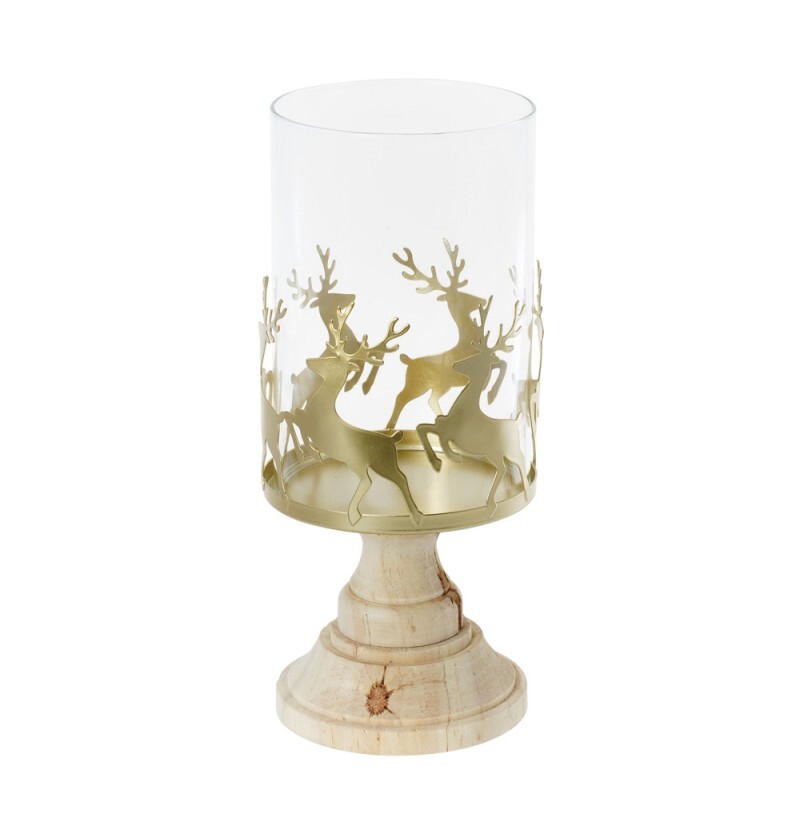 Chaks Svietnik na drevenom podstavci - Zlaté jelene 12,5 x 25 cm