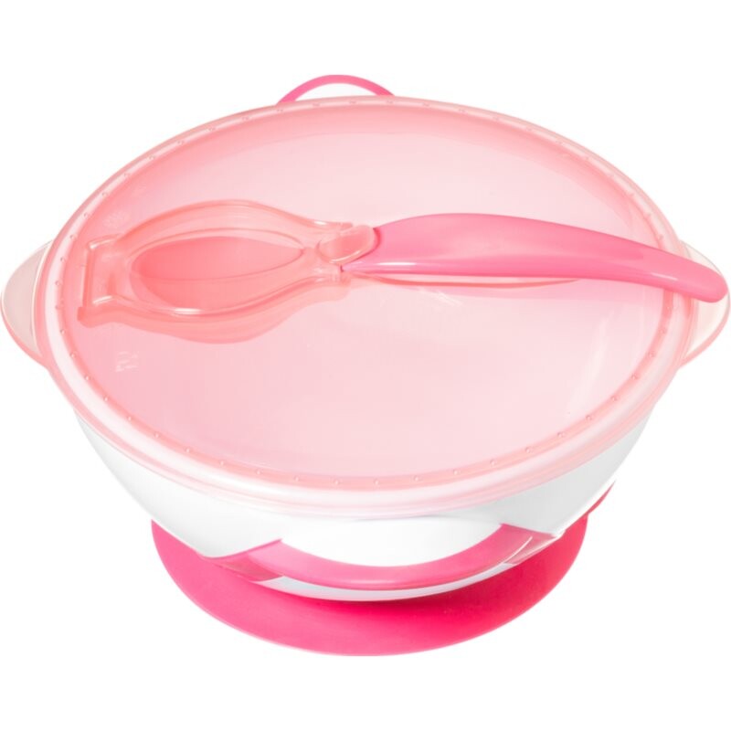 BabyOno Be Active Suction Bowl with Spoon jedálenská sada Pink 6 m+ 2 ks