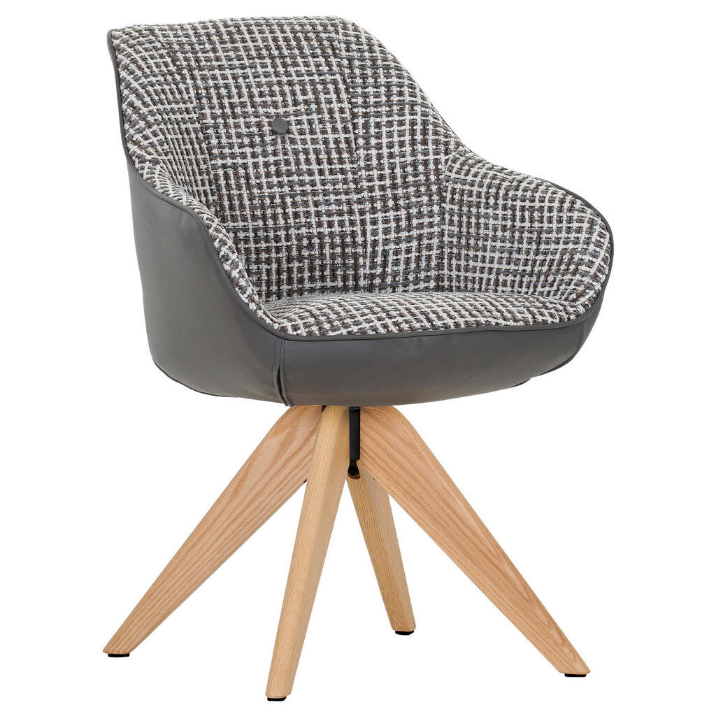 Novel STOLIČKA S PODRÚČKAMI, ženilka, vzhľad kože, sivá, biela, farba duba