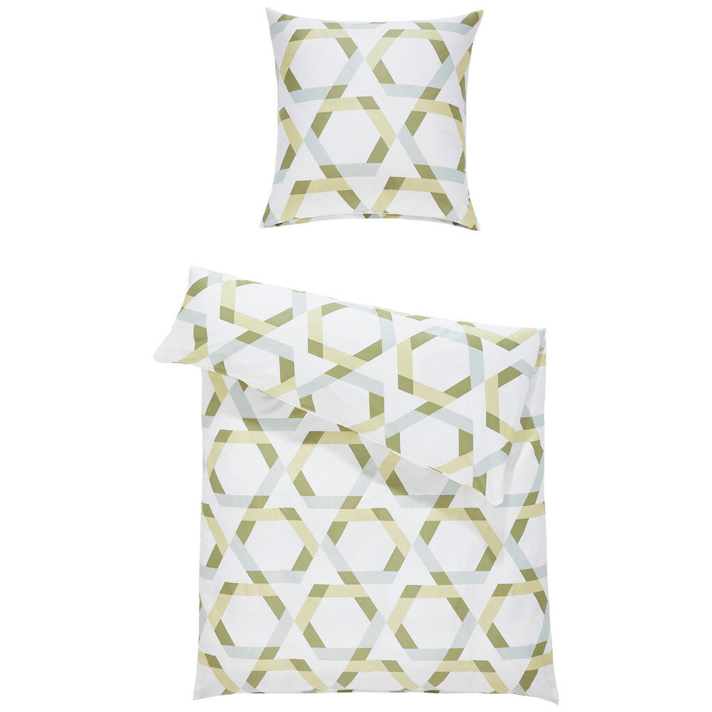 Janine POSTEĽNÁ BIELIZEŇ, makosatén, zelená, biela, 155/220 cm