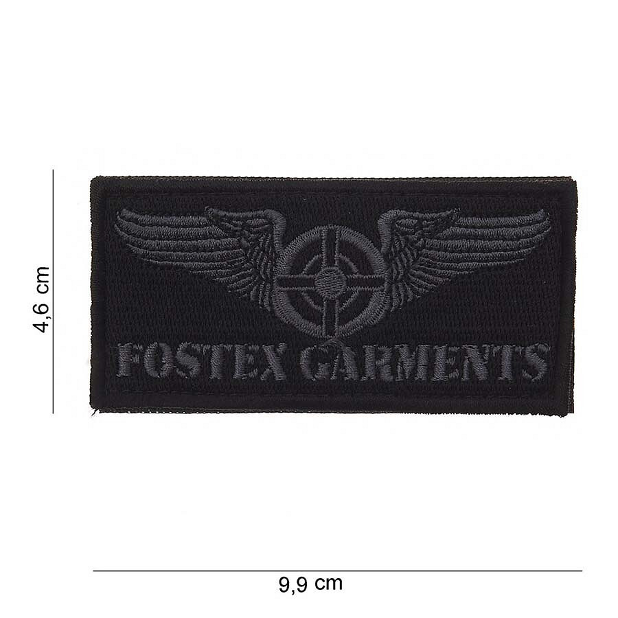 Nášivka textilná Fostex Garments logo - čierna-sivá
