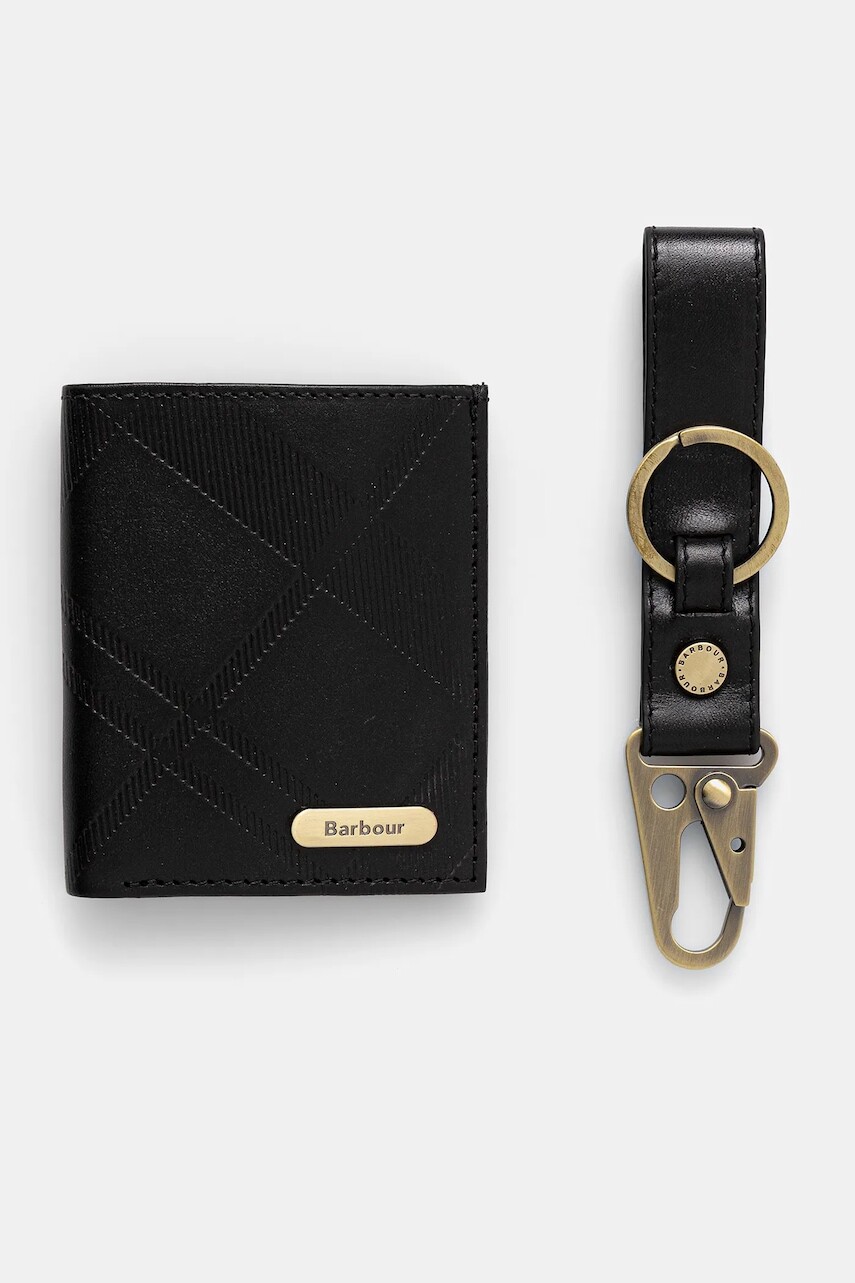Kožená peňaženka + kľúčenka Barbour čierna farba, MGS0101