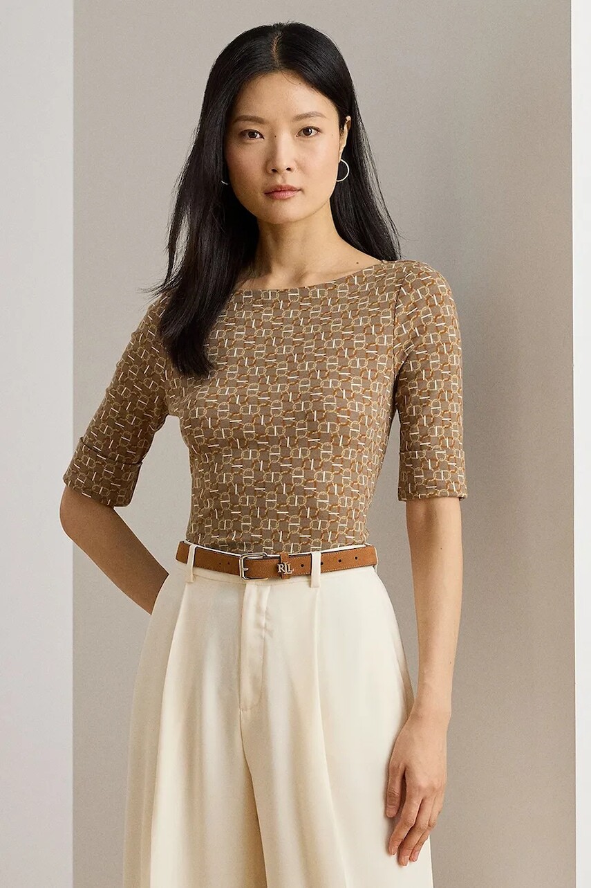 Blúzka Lauren Ralph Lauren hnedá farba, vzorovaná, 200980042