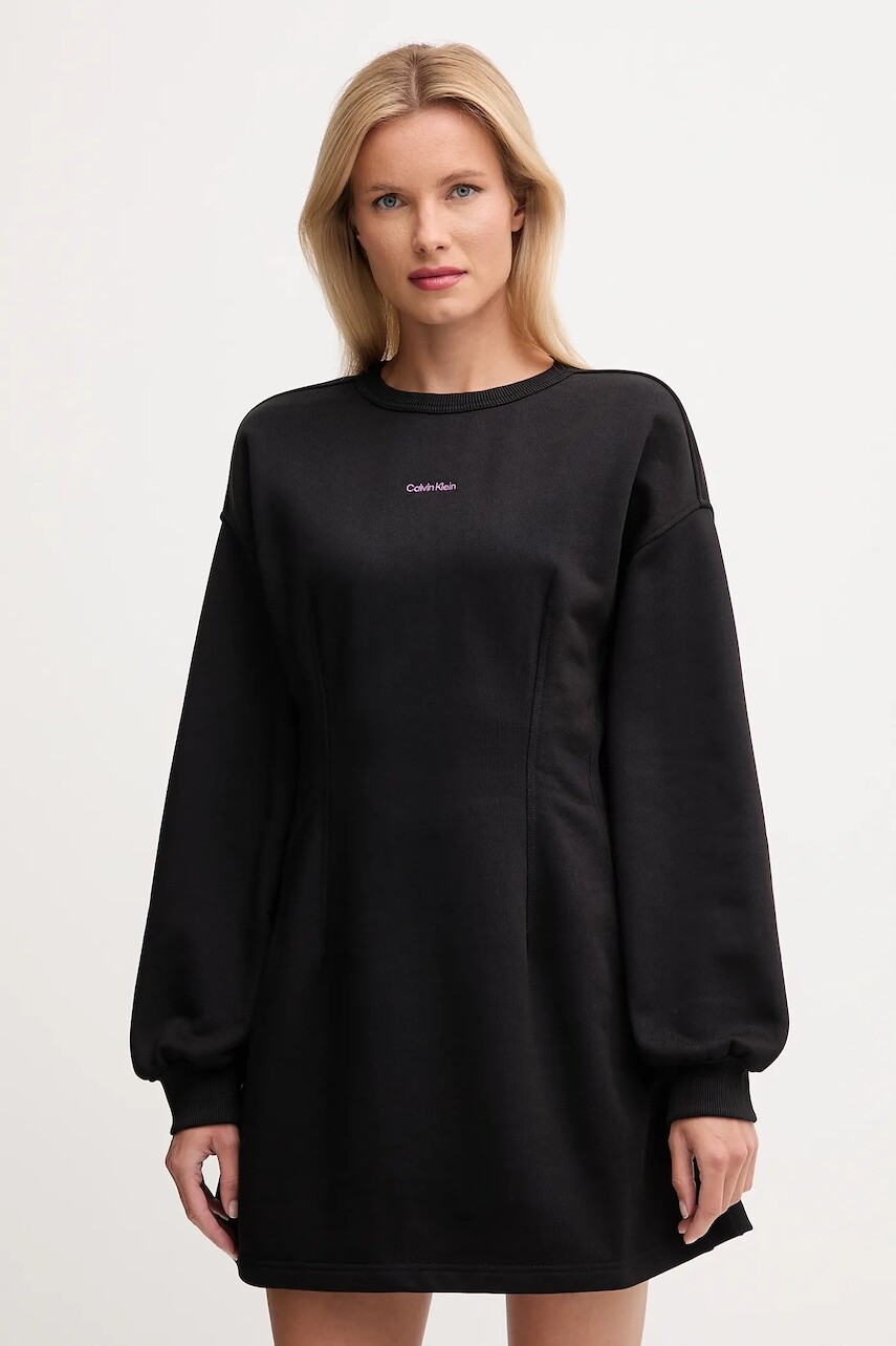 Bavlnené šaty Calvin Klein Jeans čierna farba, mini, áčkový strih, LV047D227G
