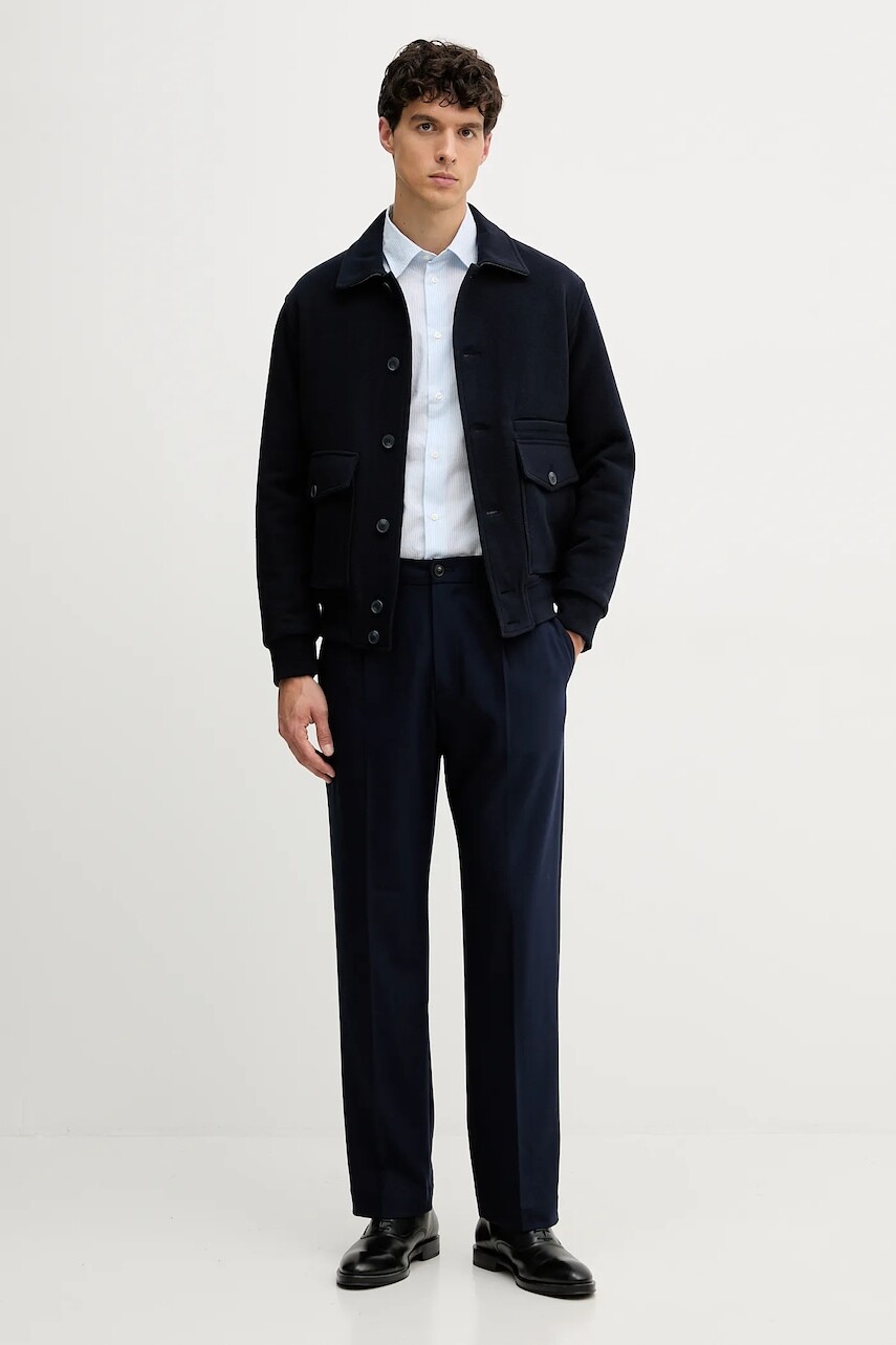 Bunda s prímesou vlny United Colors of Benetton tmavomodrá farba, prechodná, 23PEUN06N