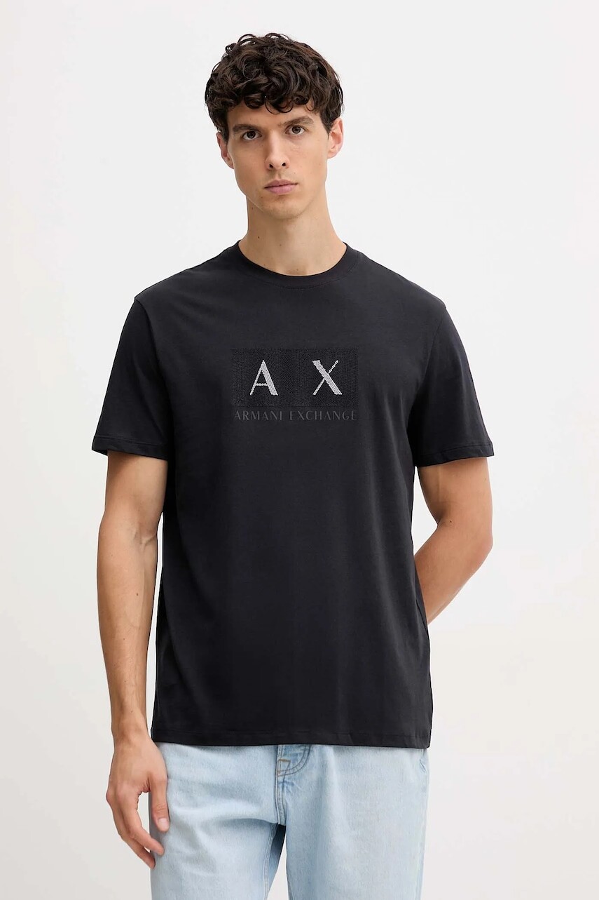Bavlnené tričko Armani Exchange pánske, tmavomodrá farba, s potlačou, XM001463 AF10356