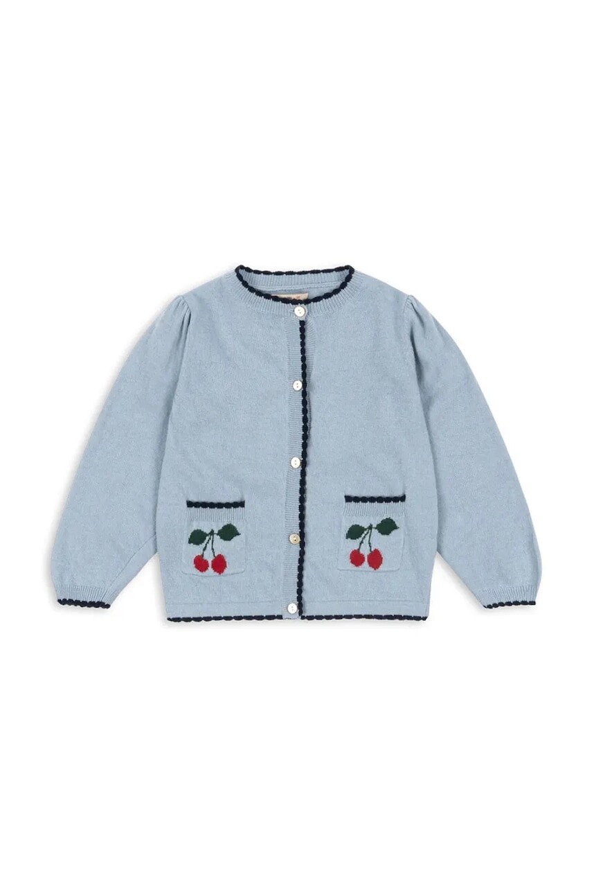 Detský kardigan s prímesou vlny Konges Sløjd ALEXA KNIT CARDIGAN modrá farba, ľahké, KS101389