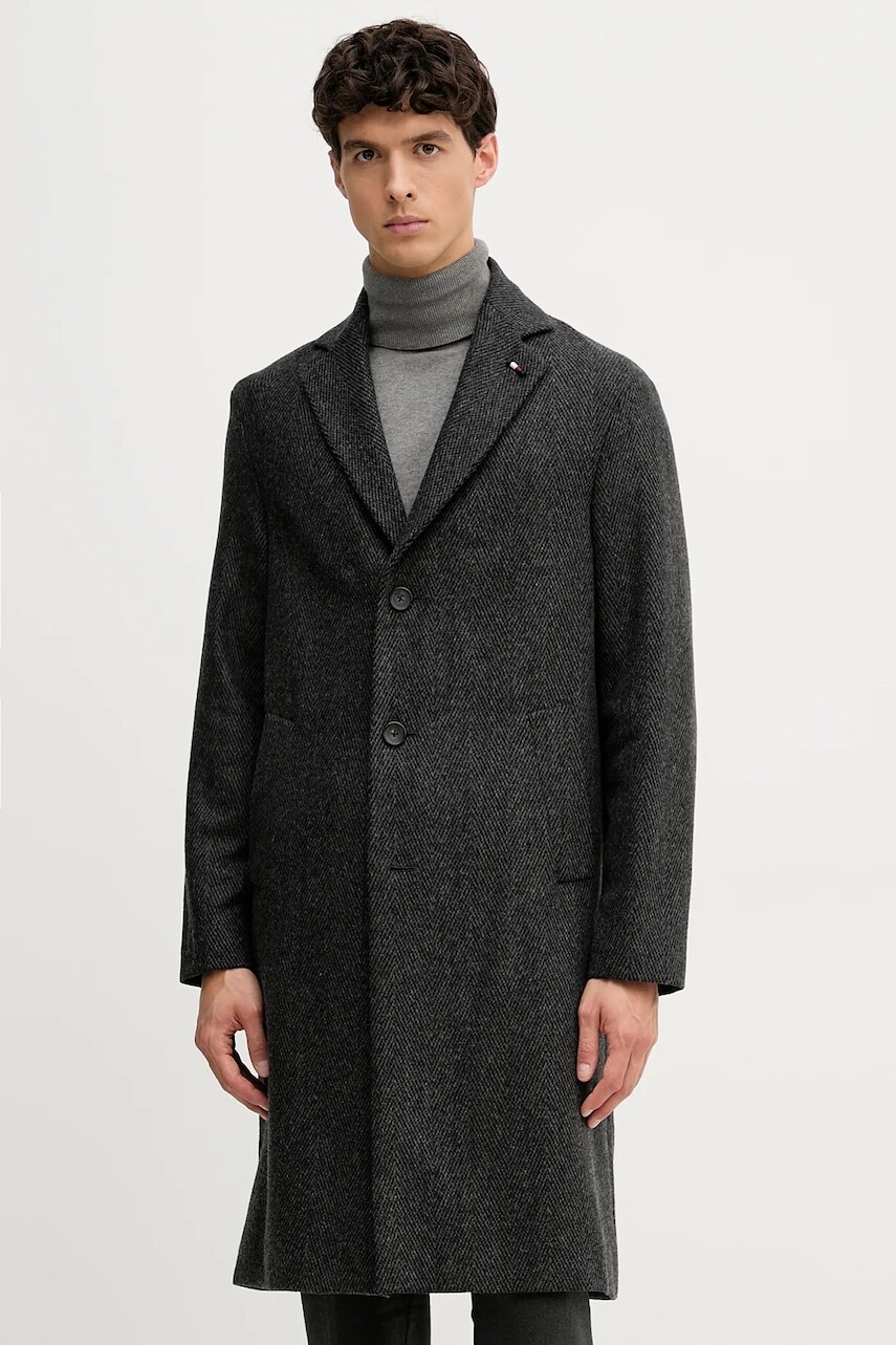 Kabát s prímesou vlny Tommy Hilfiger šedá farba, FSTHL4027.FSTH604