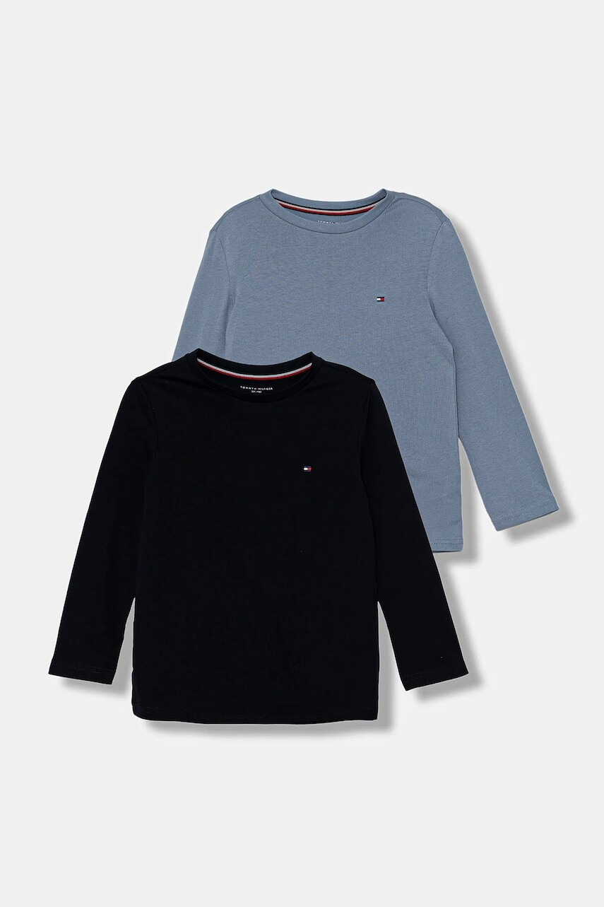 Detská bavlnená košeľa s dlhým rukávom Tommy Hilfiger 2-pak modrá farba, jednofarebná, UB0UB00309