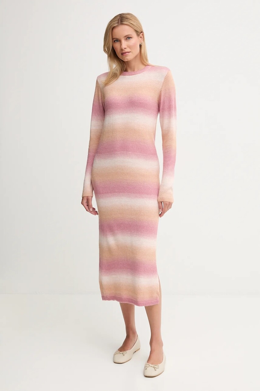 Šaty s prímesou vlny Pepe Jeans ružová farba, midi, rovný strih, PL9537713