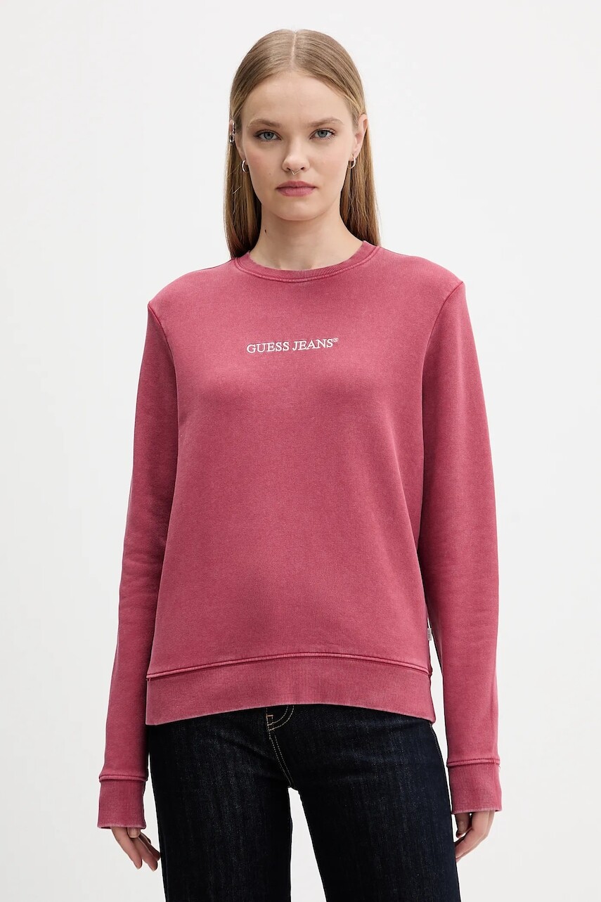 Bavlnená mikina Guess Jeans ružová farba, jednofarebná, W5BQ17 KCPR1