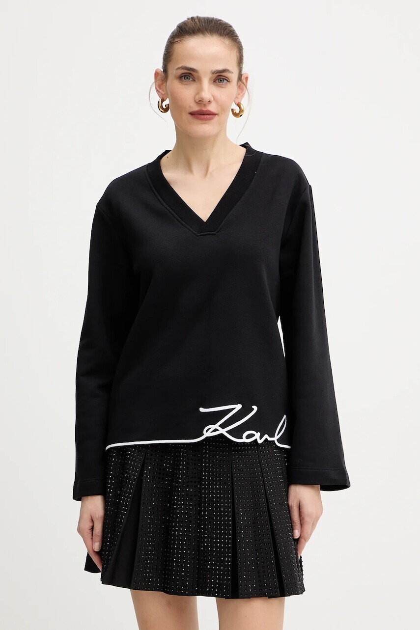 Bavlnená mikina Karl Lagerfeld čierna farba, s nášivkou, A4W20040