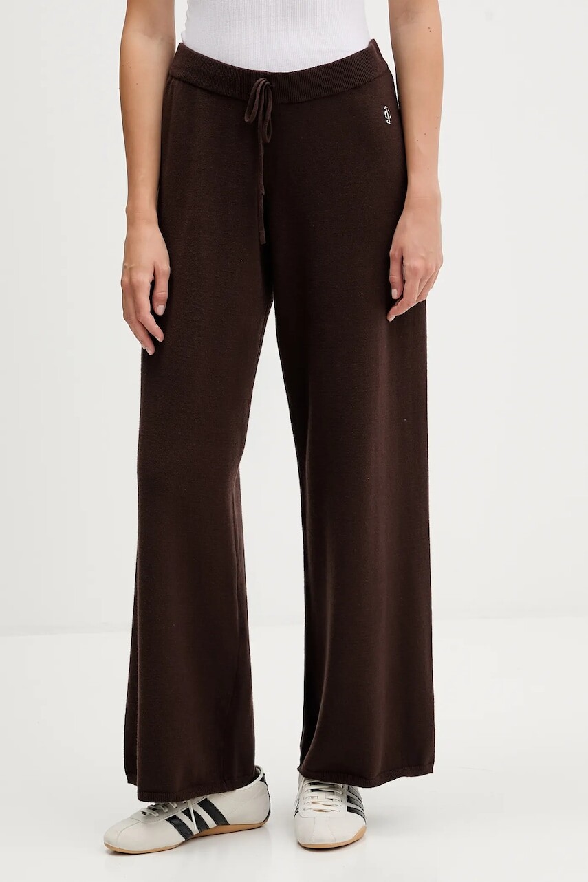 Nohavice Juicy Couture hnedá farba, rovný strih, vysoký pás, JCGBJ225017