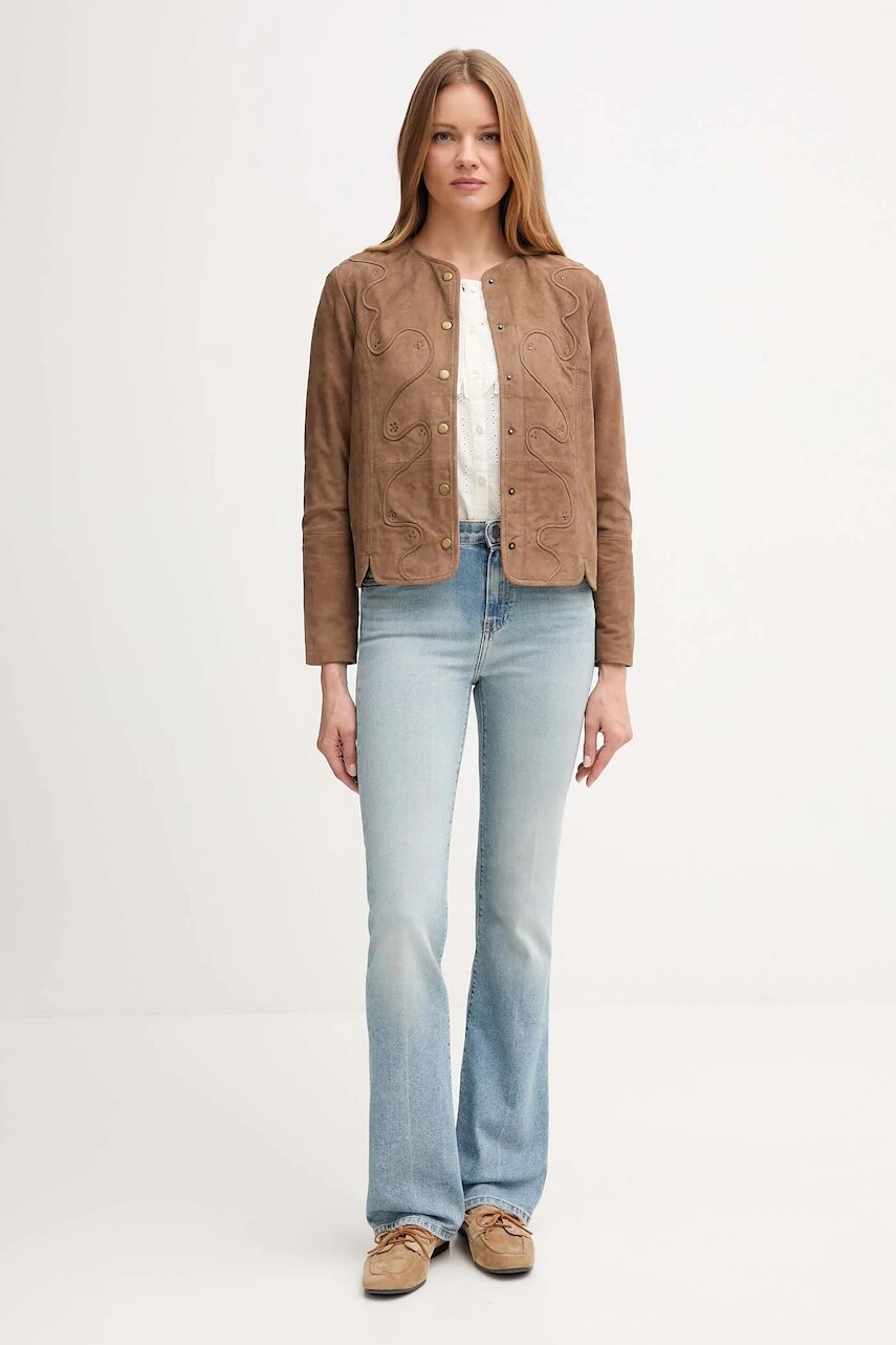 Semišová bunda Hoss Intropia hnedá farba, prechodná, 5432681