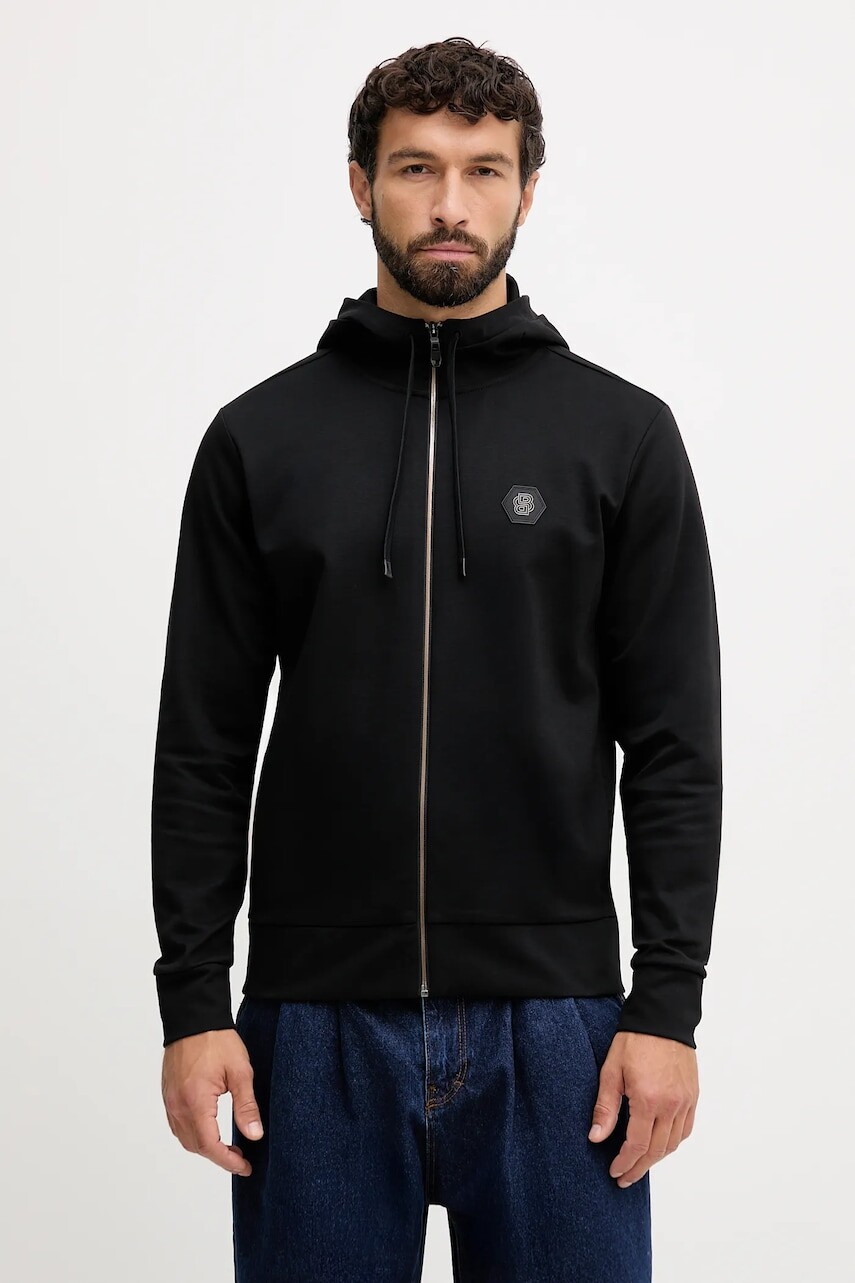 Mikina BOSS Green čierna farba, s kapucňou, jednofarebná, 50545581