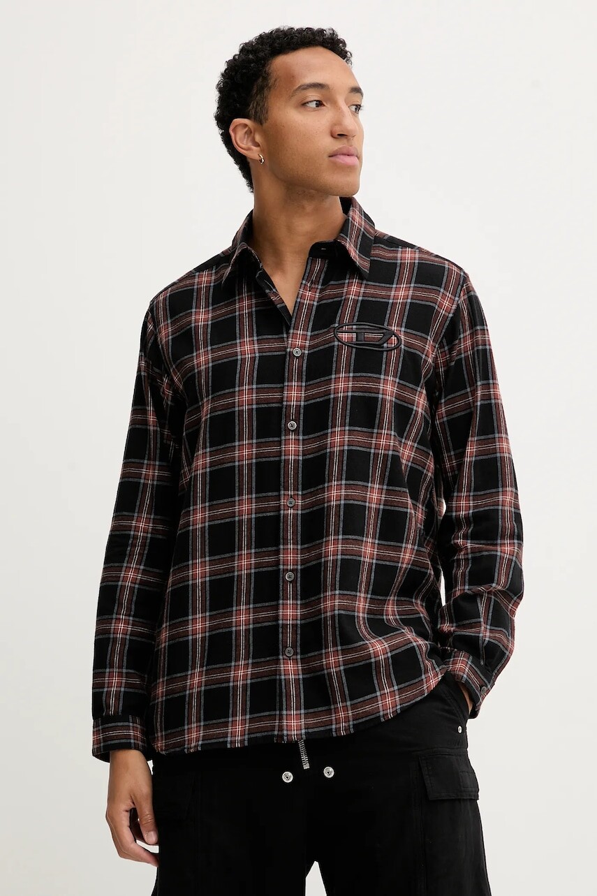 Bavlnená košeľa Diesel S-SIMPLY-AJFI čierna farba, regular, s klasickým golierom, A19445.0AJFI