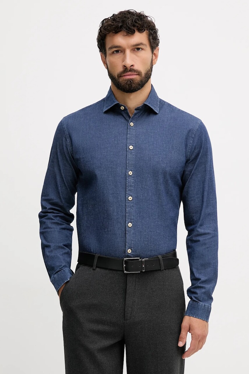 Rifľová košeľa Lindbergh tmavomodrá farba, voľný strih, s klasickým golierom, 30-203652