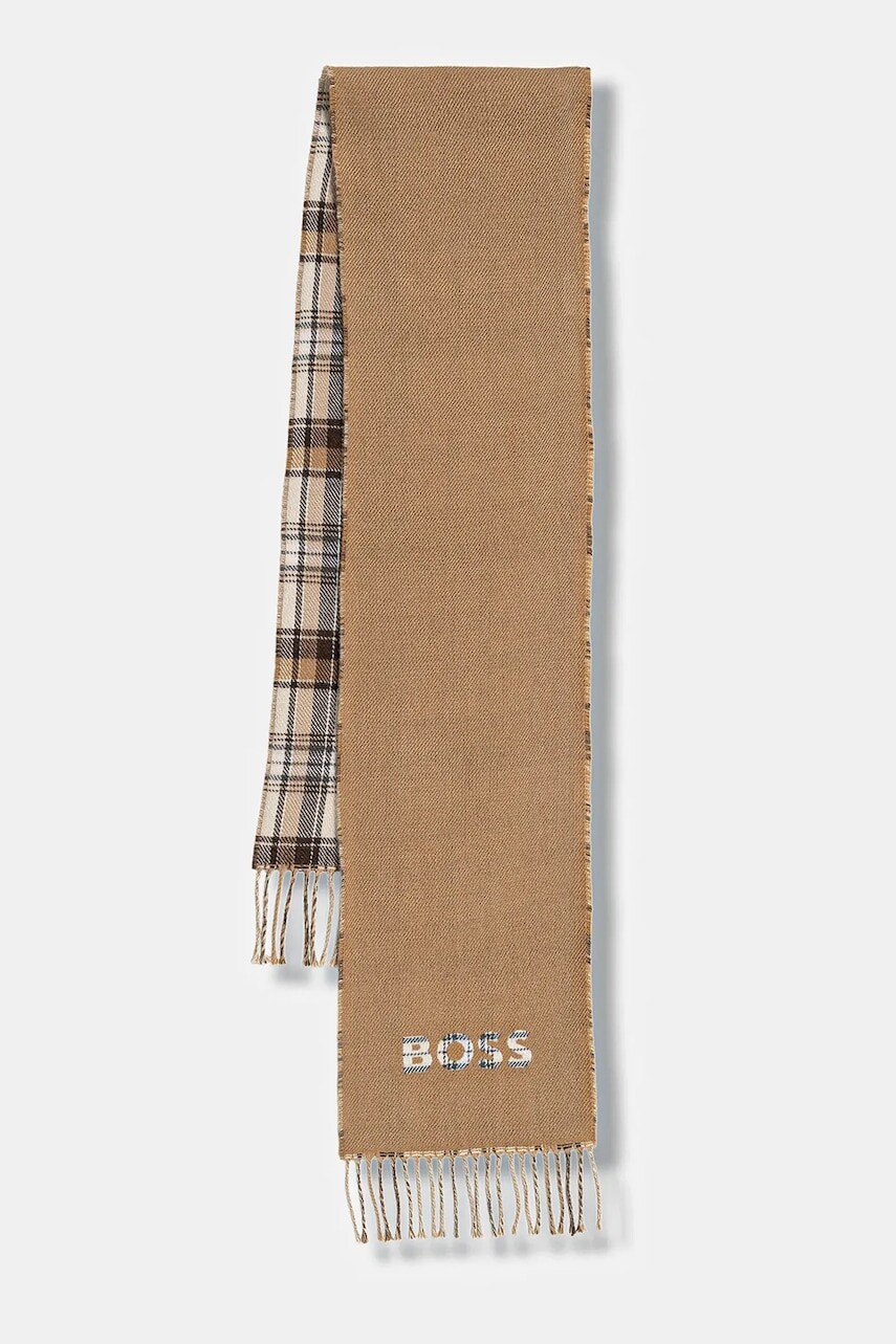 Šál s prímesou vlny BOSS zelená farba, jednofarebný, 50551650