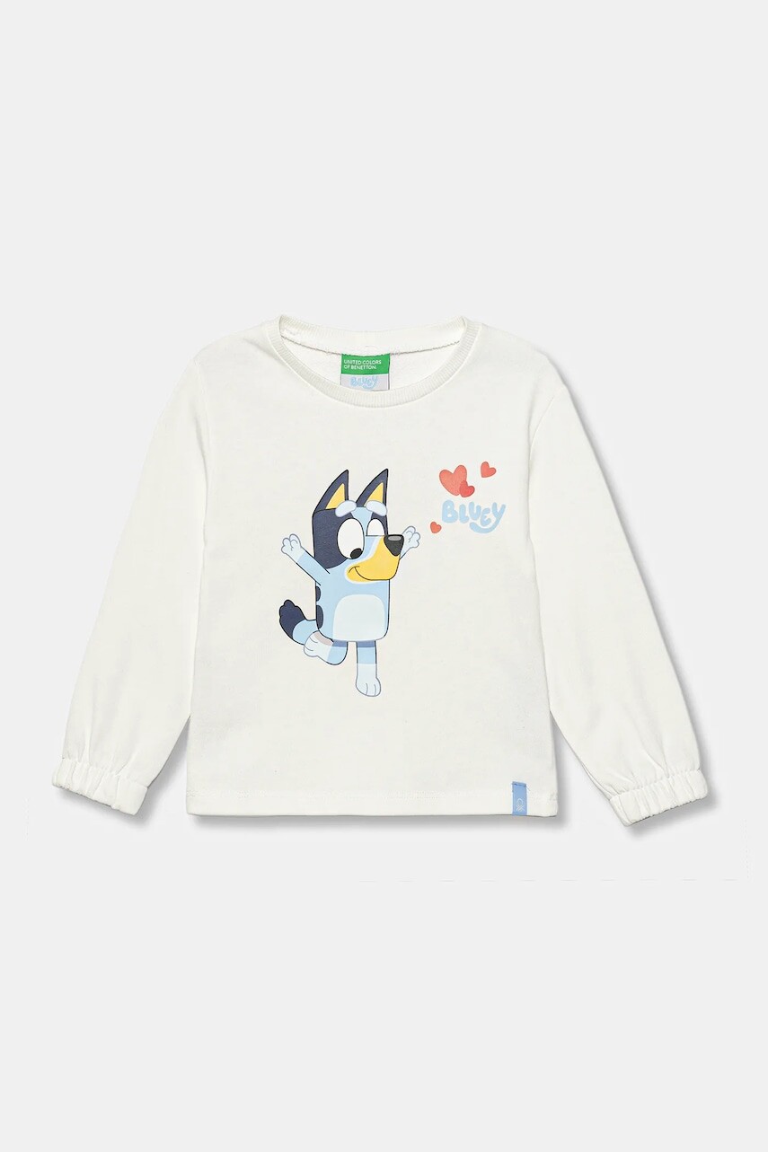 Detská bavlnená mikina United Colors of Benetton biela farba, s potlačou, 3J70G10KG