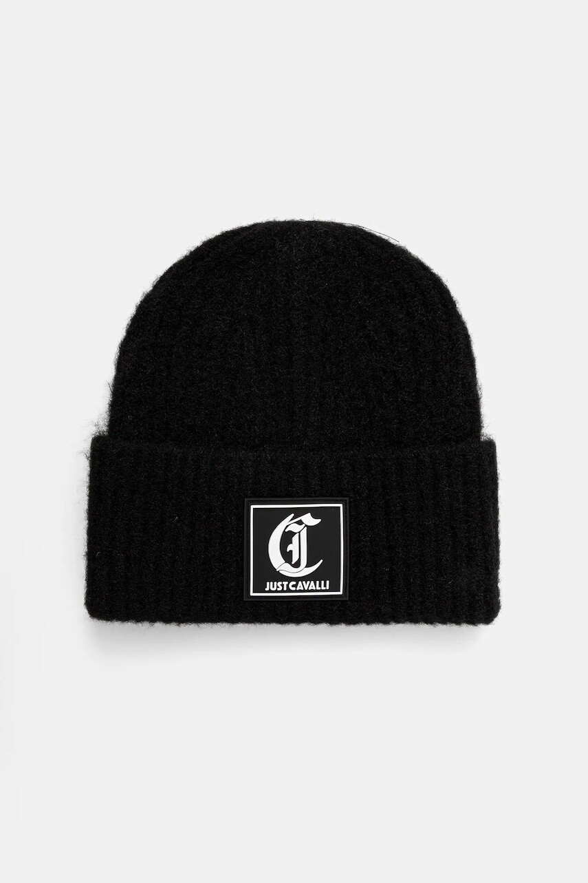 Čiapka s prímesou vlny Just Cavalli čierna farba, 79RAZK02 ZG411