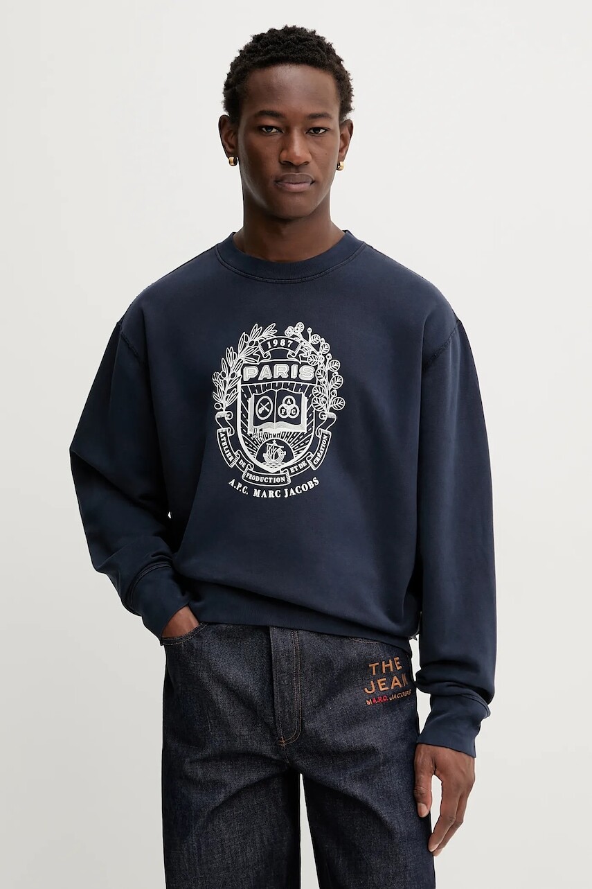 Bavlnená mikina A.P.C. A.P.C. x MARC JACOBS tmavomodrá farba, s potlačou, COHKQ.H37003