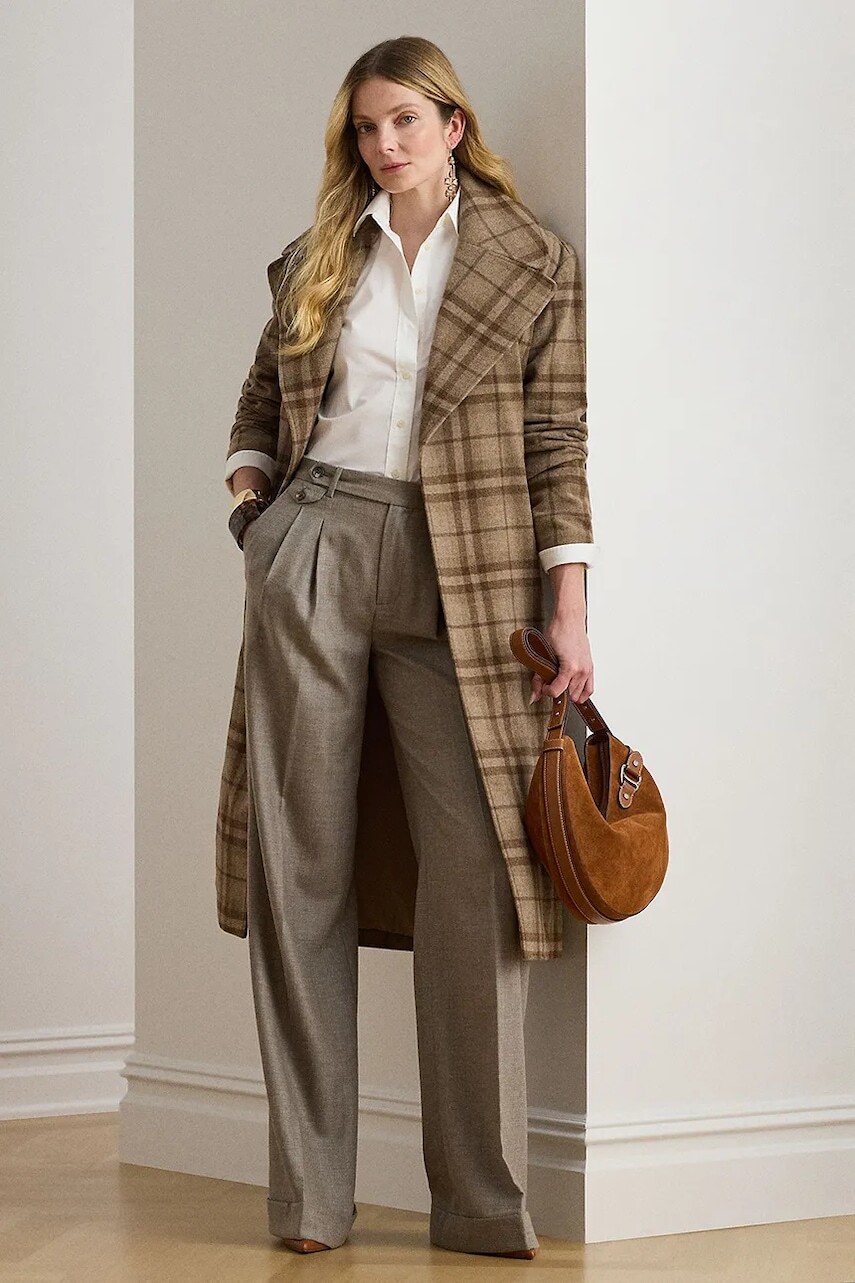 Kabát s prímesou vlny Lauren Ralph Lauren hnedá farba, 200979580