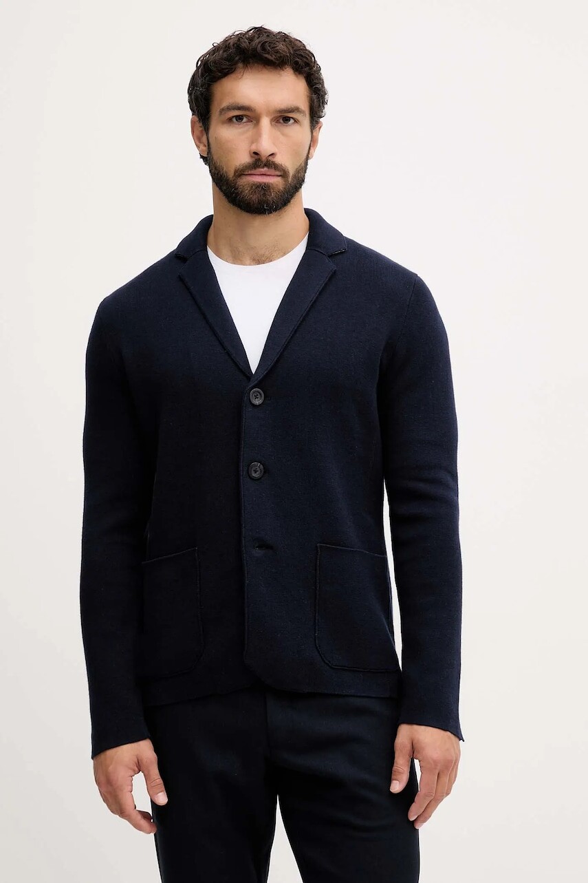 Bunda s prímesou vlny United Colors of Benetton tmavomodrá farba, 1Y6SK601K