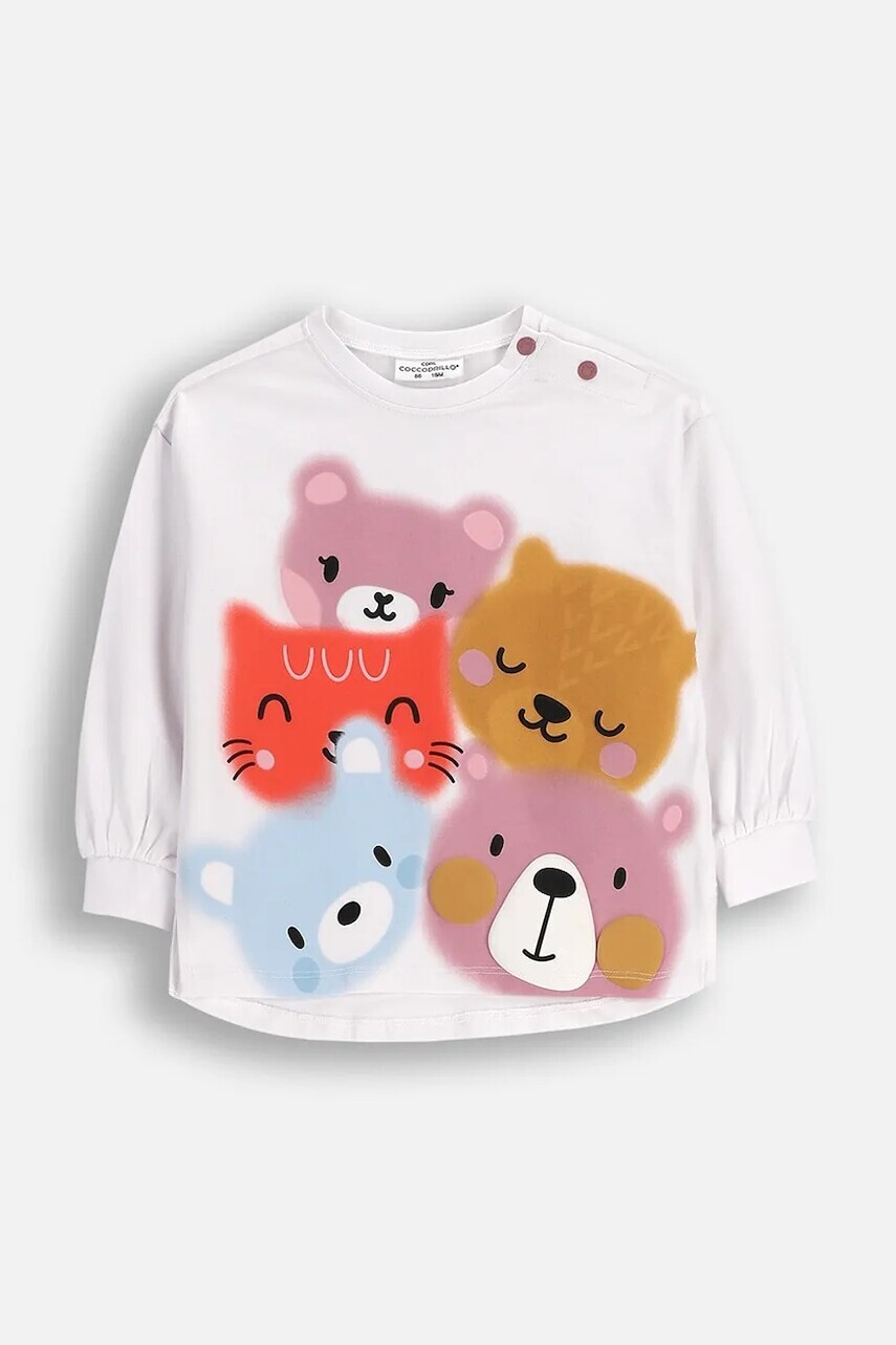 Detské bavlnené tričko Coccodrillo biela farba, TEDDY BEAR GIRL NEWBORN