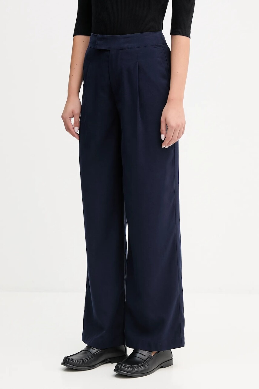 Nohavice United Colors of Benetton tmavomodrá farba, široké, vysoký pás, 4K3ADF09Z