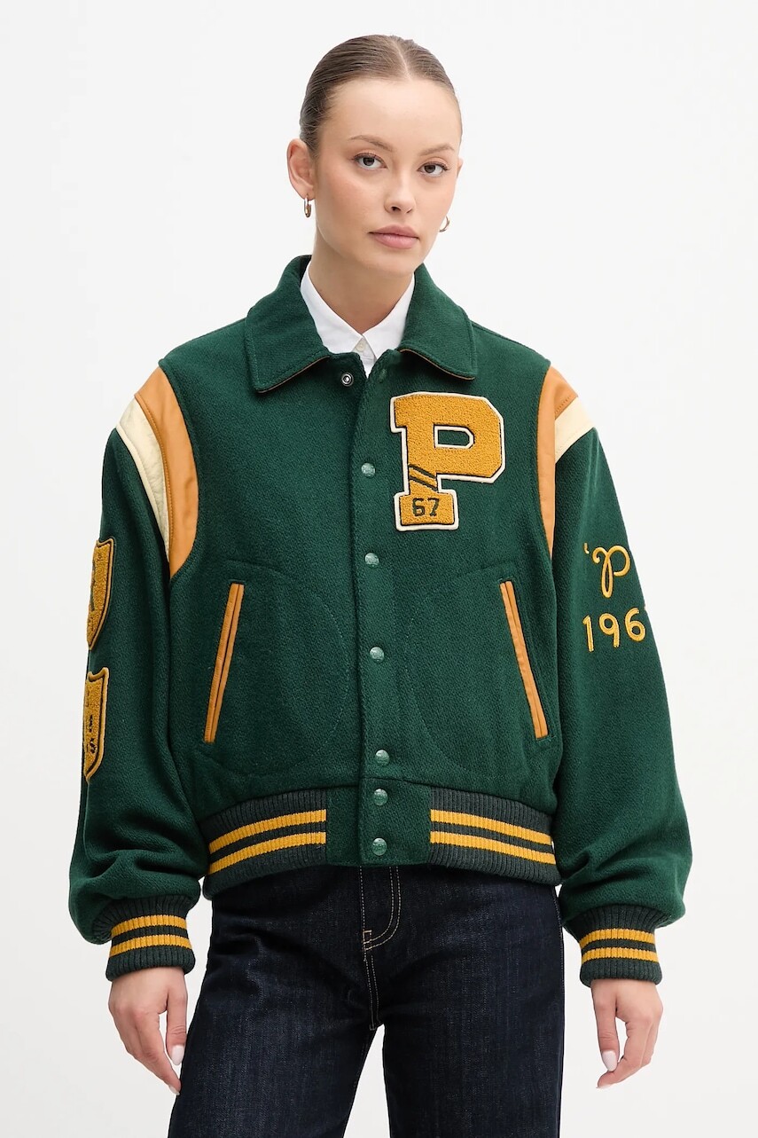 Bunda s prímesou vlny Polo Ralph Lauren zelená farba, prechodná, 211971014