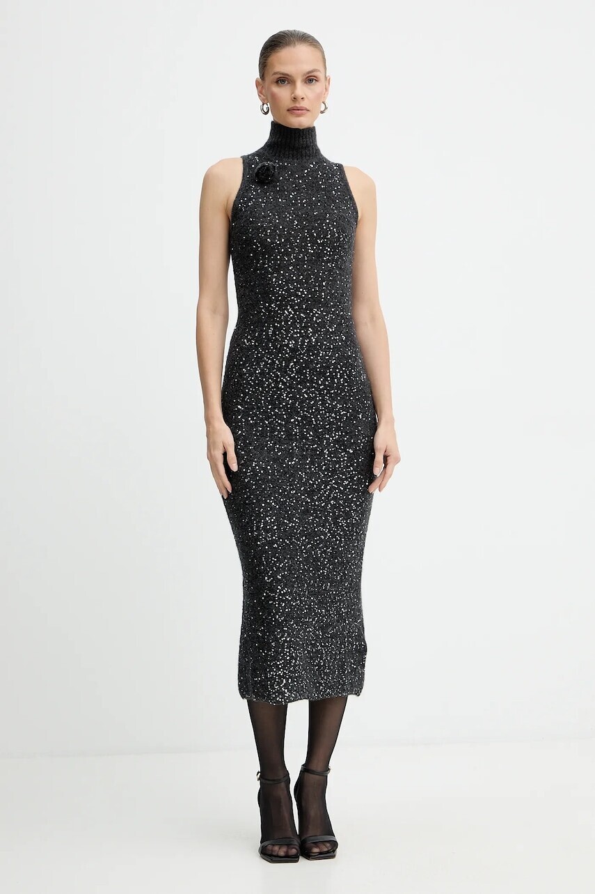 Šaty s prímesou vlny Marella šedá farba, maxi, priliehavé, 2523326072200