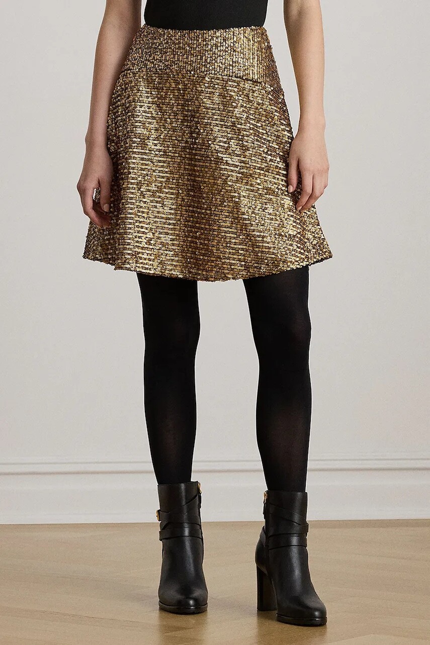 Sukňa Lauren Ralph Lauren zlatá farba, mini, áčkový strih, 200979905