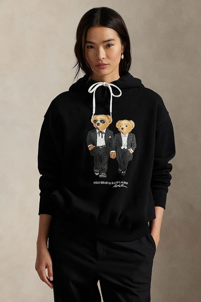 Mikina Polo Ralph Lauren čierna farba, s kapucňou, s potlačou, 211A87106