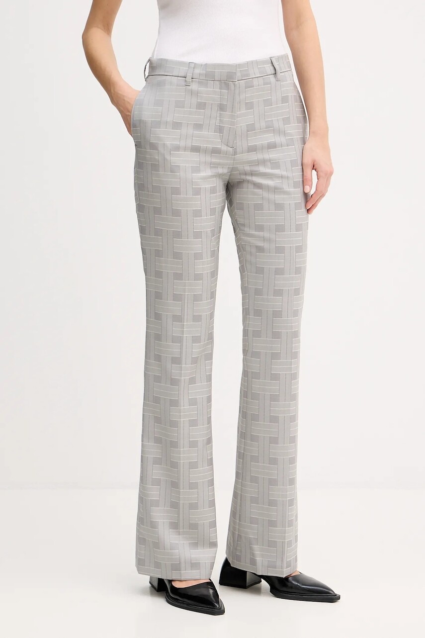 Vlnené nohavice Kenzo dámske, šedá farba, zvony, vysoký pás, FF52PA1019JW.93