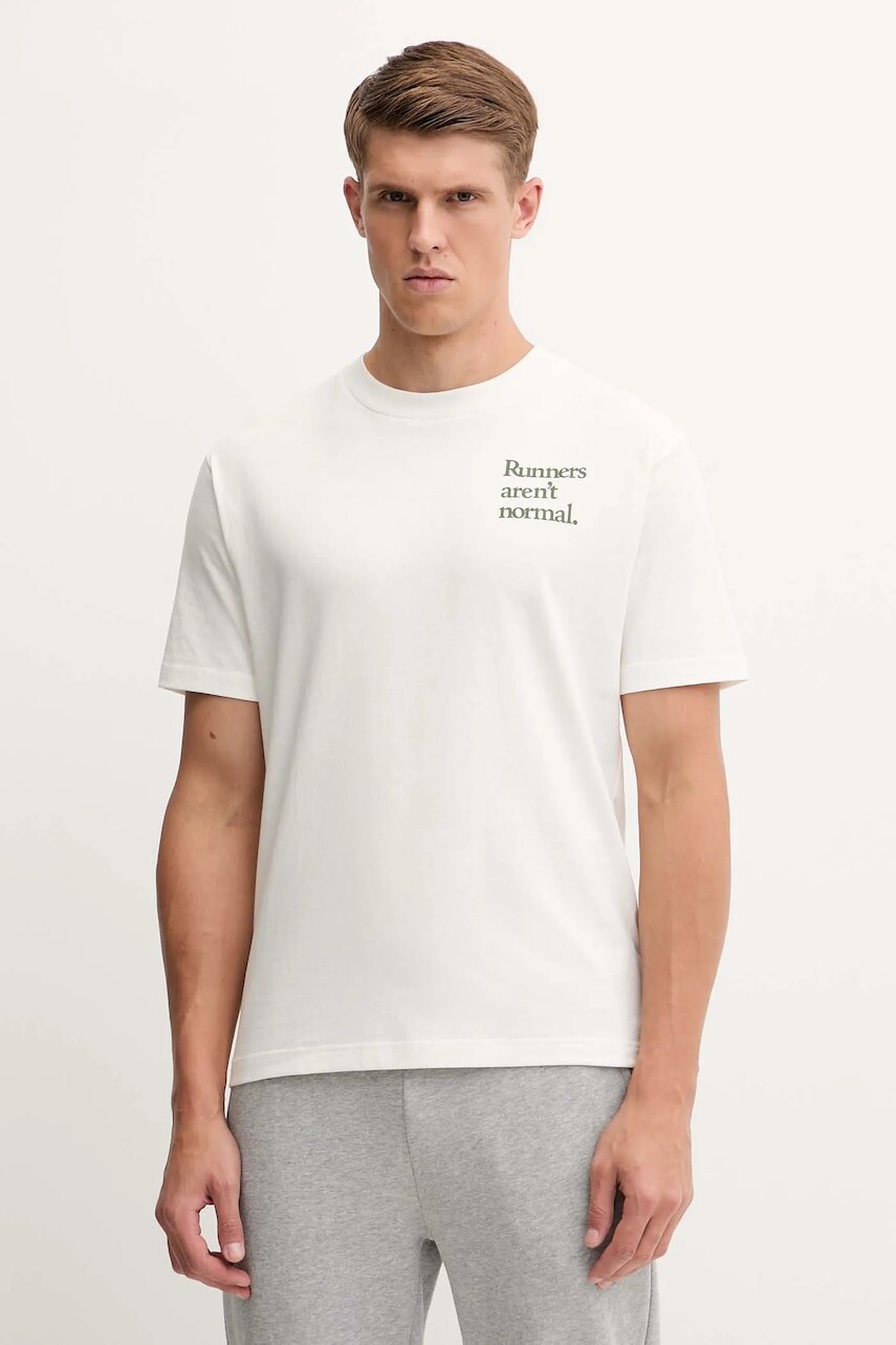 Bavlnené tričko New Balance pánske, béžová farba, s potlačou, MT53921SST