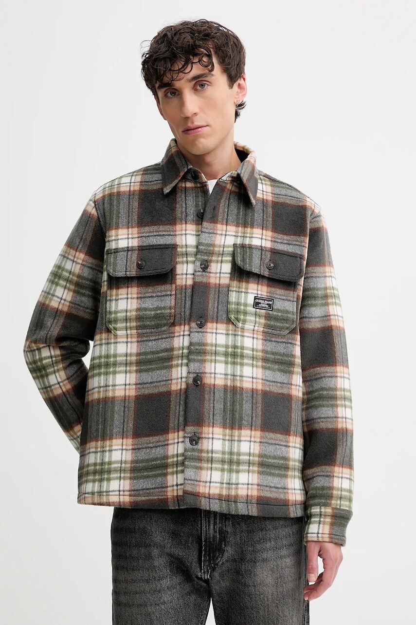 Bunda s prímesou vlny Guess Jeans šedá farba, prechodná, M5BH68 WI542