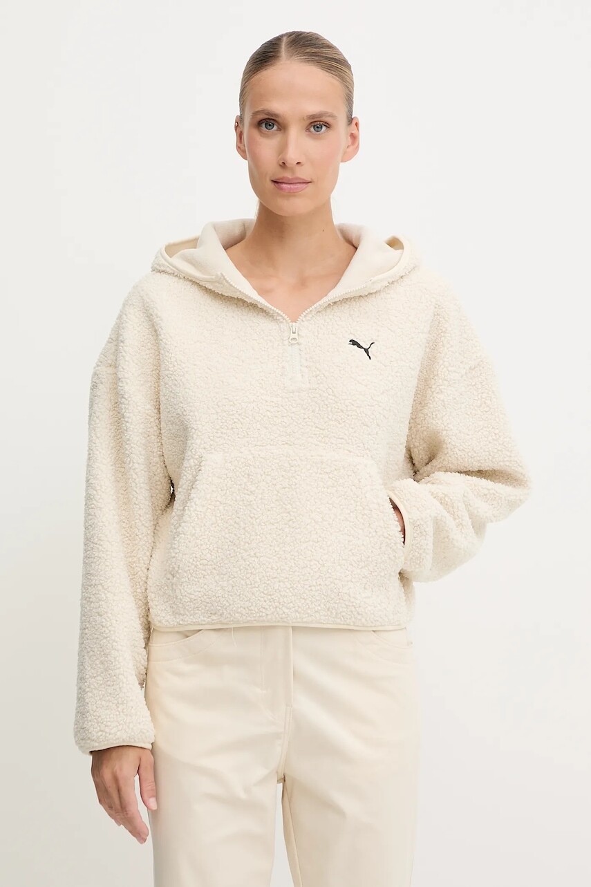 Mikina Puma béžová farba, s kapucňou, jednofarebná, 632048