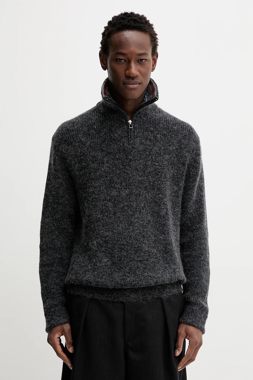 Sveter s prímesou vlny PS Paul Smith tmavomodrá farba, s rolákom, M2R-503Z-T22527