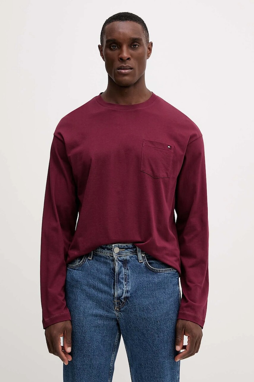 Bavlnené tričko s dlhým rukávom Tommy Hilfiger červená farba, jednofarebná, UM0UM03644