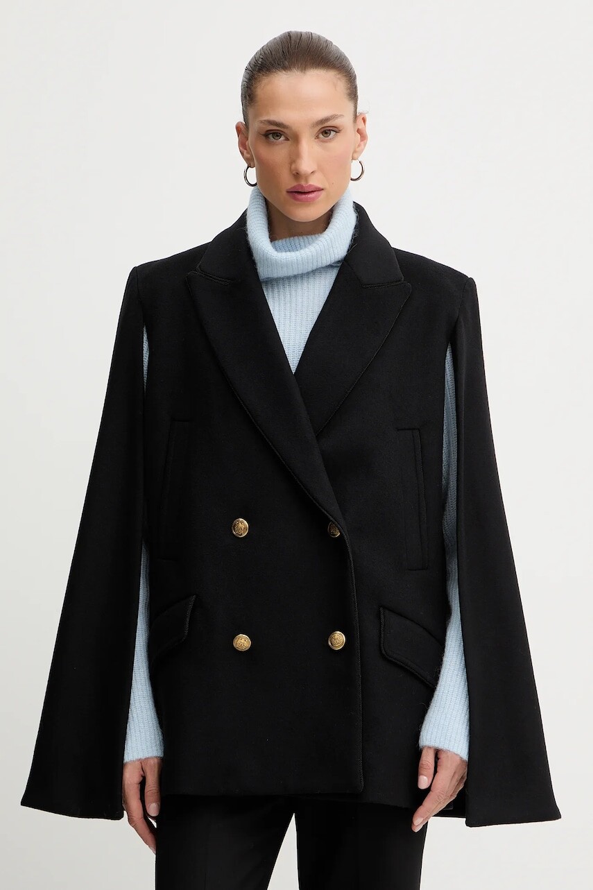 Bunda s prímesou vlny Twinset čierna farba, 252TS2130