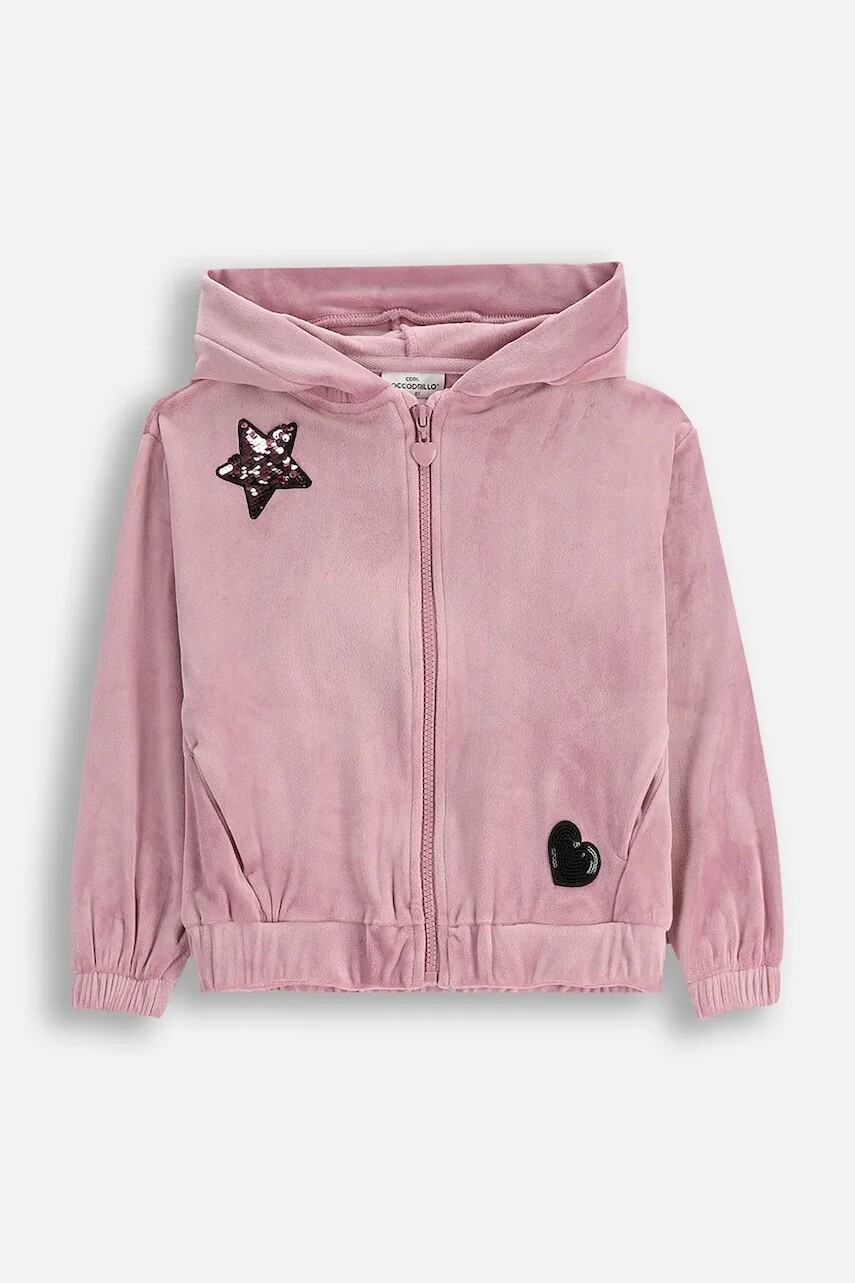 Detská mikina Coccodrillo ružová farba, s kapucňou, jednofarebná, CRAFT PUNK GIRL KIDS